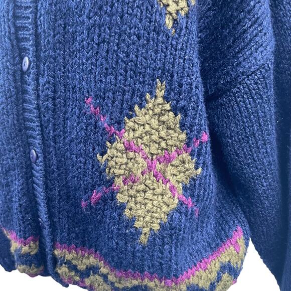 VTG Jamie Scott Handknit Cardigan Sweater Sz M Argyle Chunky Granny Academia - Picture 3 of 10